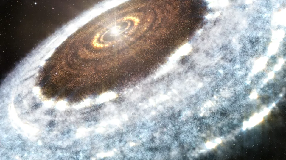 Illustration av en protoplanetär skiva i rymden.