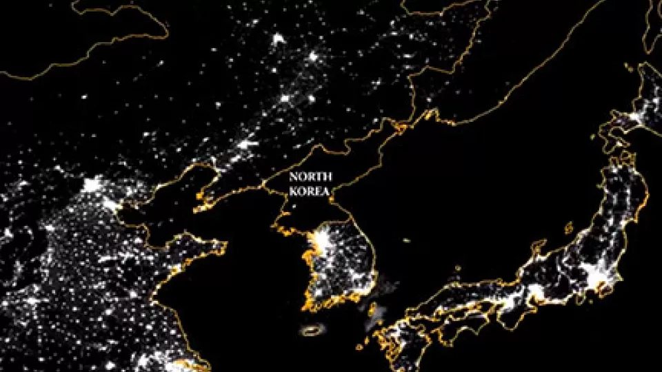 satellitbild med ljus över nordkorea