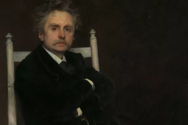 Målning porträtt Edvard Grieg. Foto.