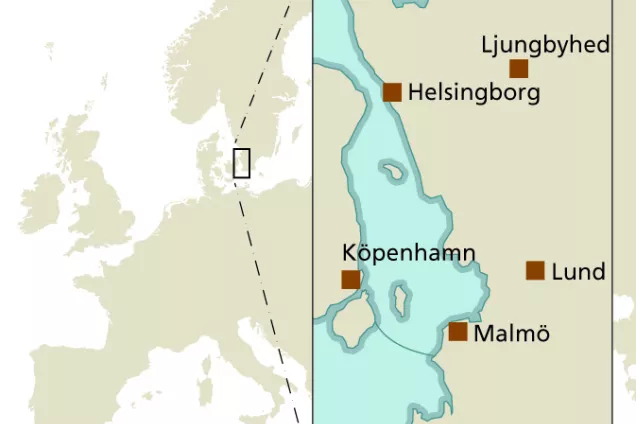 En karta som visar var i Europa Lunds campus ligger. Illustration.