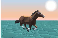 Illustration av häst som springer i solnedgången.