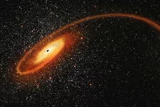 Illustration of a black hole eating a star.