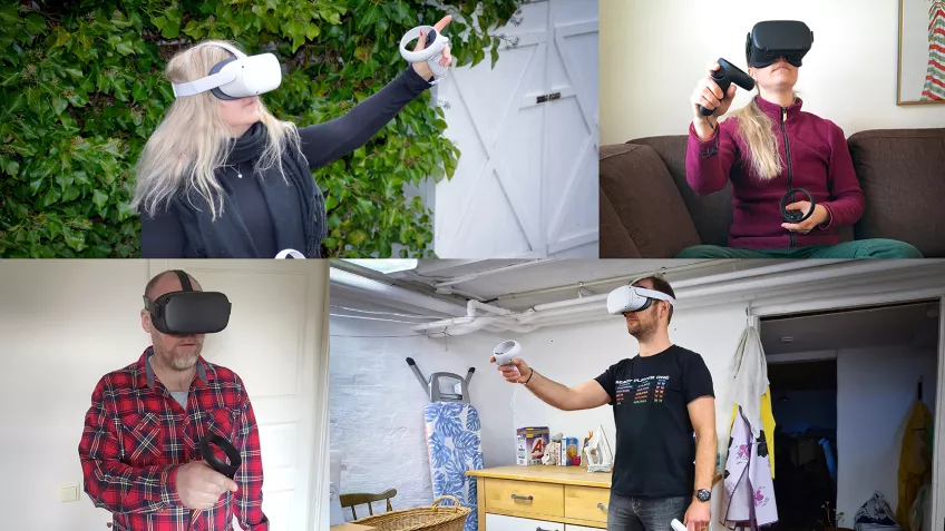 Porträtt av fyra personer med VR-headset.