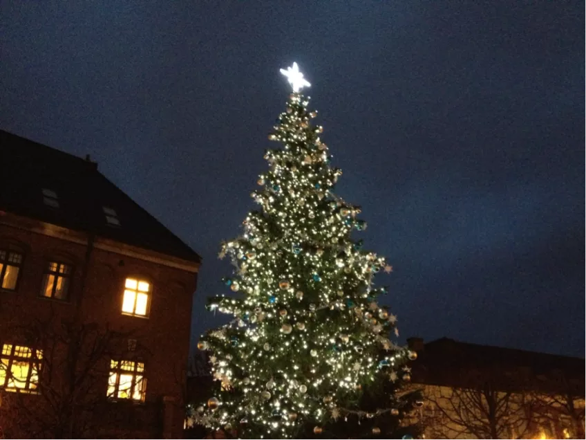En julgran på Stortorget i Lund.