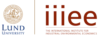 Logotype for the International Institute for Industrial Environmental Economics. Brown text that says IIIEE and blue text that says Lund University. Graphic logo.