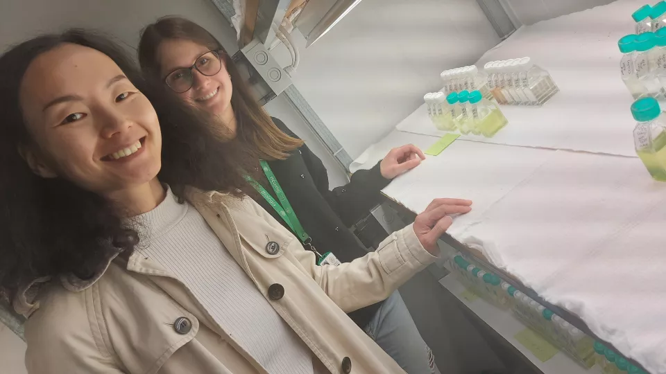 Jing Li med labbassistenten Pierina Isabella Rivas Comerlati i labbet