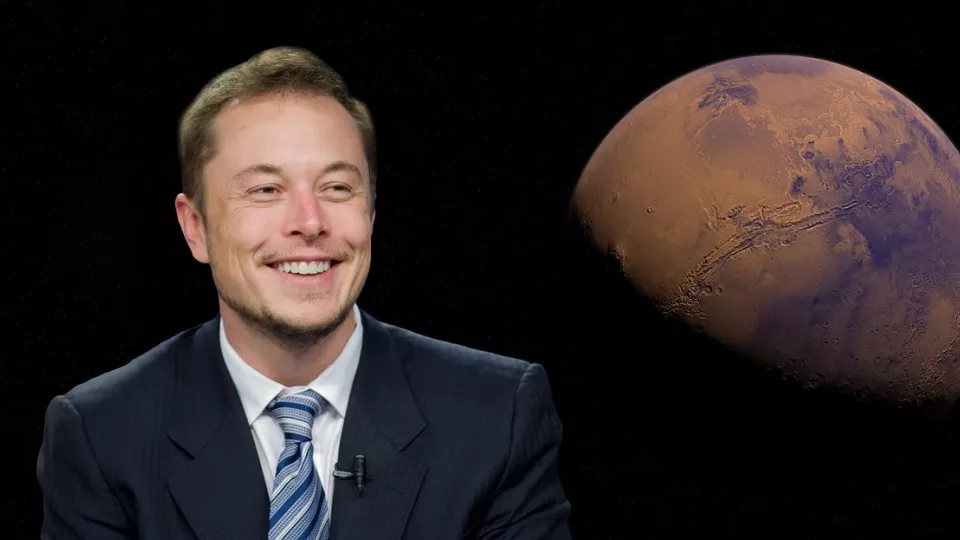 Elon Musk och en planet. Foto.