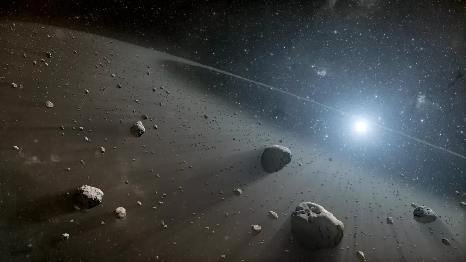 teckning av asteroidbälte runt stjärna