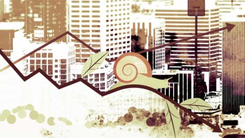 en snigel som kryper neråt på en tillväxtkurva