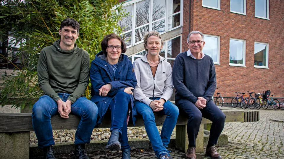Fyra forskare sitt utomhus på en bänk