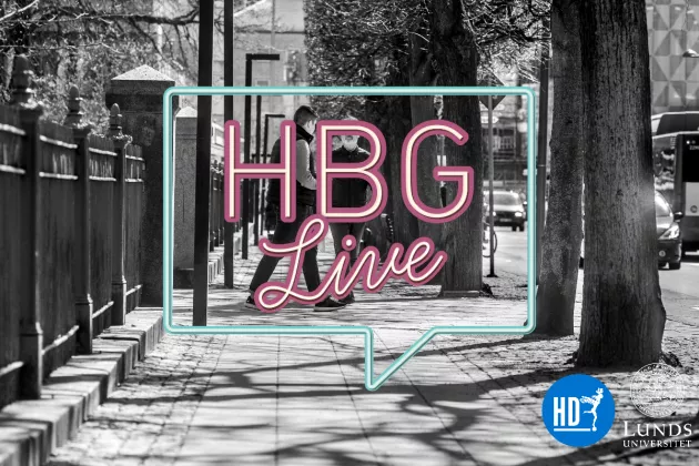 Svart vit foto med HBG Live logotyp. Foto. 