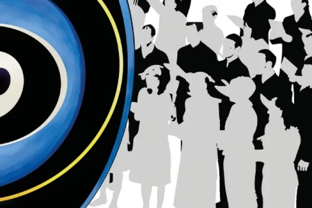 Siluetter av människor i en kör. Illustration.