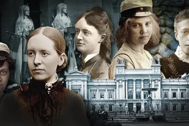 Kollage av kvinnor som studerat vid Lunds universitet genom historien.