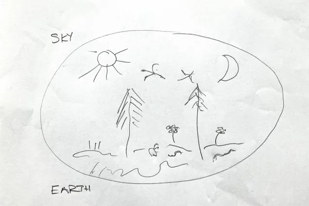 Drawing with landscape. Illustration.