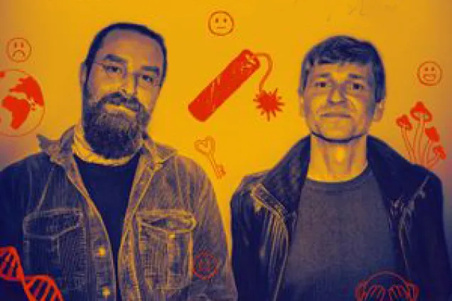 Två poddare. Collage.