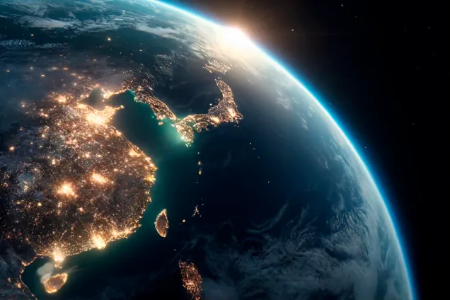 Bild på jorden från rymden med fokus på Kina. 