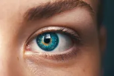 Närbild på mänskligt öga med blågrön iris. Foto från Unsplash.