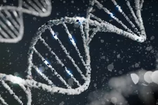 DNA on grey background. Photo montage.
