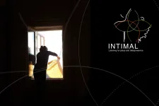 View into a dark room with a person knocking a sheet out of the window. Photo.