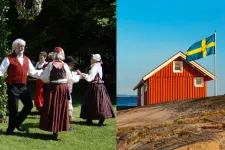 Folk dance, midsummer, house on a small island.