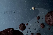 Teckning med asteroider och Jupiter