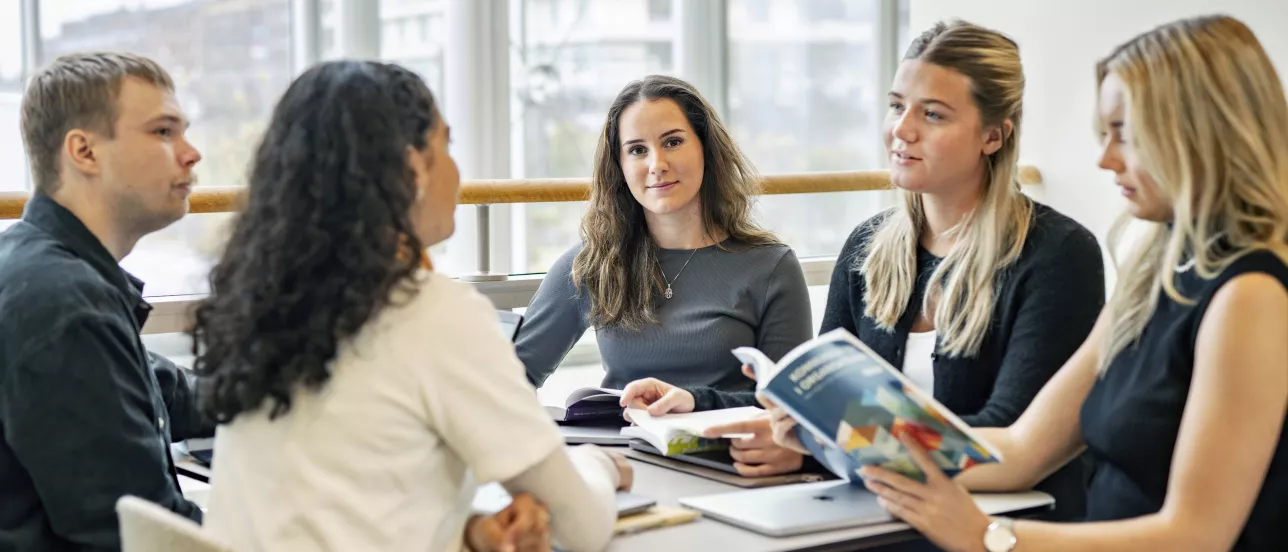 Studenter i grupp som studerar.