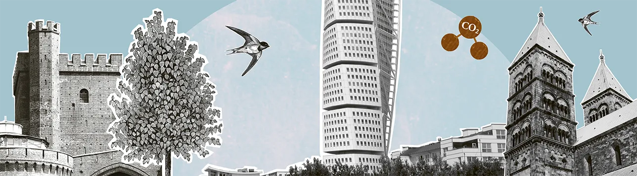 Illustration över Helsingborg, Malmö och Lund. Illustration: Media-Tryck.