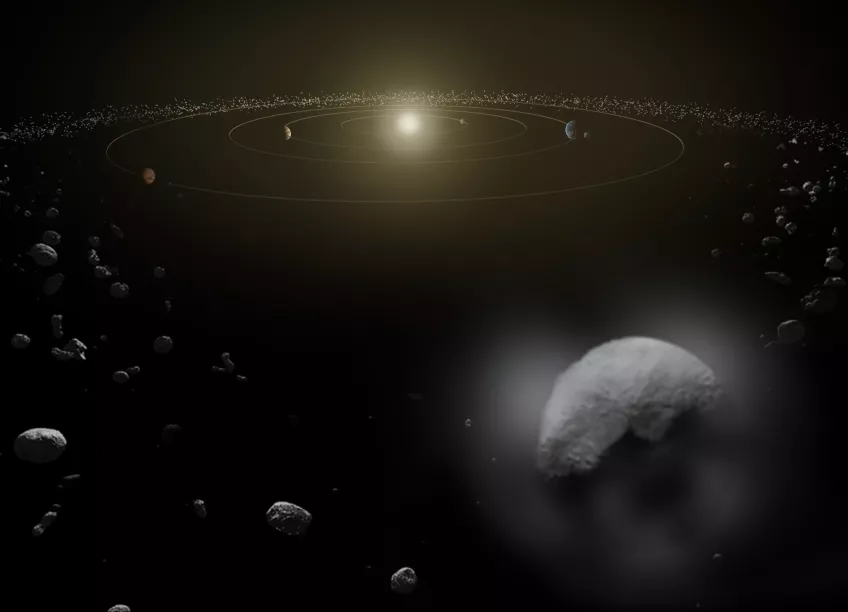 Illustration av asteroidbälte.