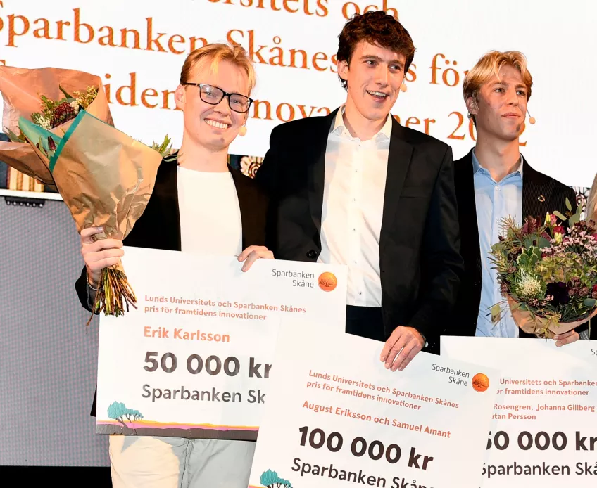 Vinnarna i studentkategorin Erik Karlsson, Samuel Amant och Erik Rosengren. Foto: Michael de Rooy