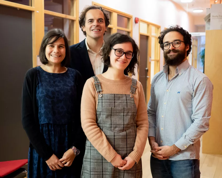 Bild på Fyra av forskarna bakom studien. Fr vä:  Fábio F. Rosa, Cristiana F. Pires, Filipe Pereira och Alexandra G. Ferreira. Foto: Ingemar Hultquist.